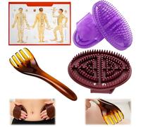 3PCS Meridian Brush, Massage Brush Set with Acupoint Chart, Body Brush for Lymphatic Drainage and Dry Brushing, Back Comb Brush for Muscle Tension Relief, Home Relaxation and Spa Treatments