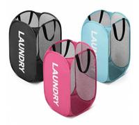 3PCS Mesh Collapsible Laundry Baskets, 75L Pop Up Laundry Basket, Reusable Large Washing Basket with Handles for Living Room, Bathroom, Bedroom, Dorm, Travel-3Colors