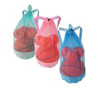 3pcs Mesh Drawstring Beach Bag, 3 Color Durable Beach Sand Toys Mesh Backpack Swim and Pool Balls Storage Bags Packs for Kids Men Women Athletic Gym Sports Workout(Green, Blue, Pink)