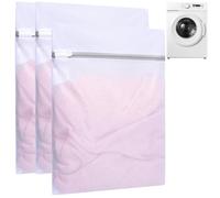 3PCS Mesh Laundry Wash Bag,SiHuiTu Mesh Laundry Bags,Laundry Bag with Zips,Reuse Durable Washing Machine Bag for Delicates Blouse,for Laundry, for Delicates Blouse, Hosiery, Underwear(55*45cm White)