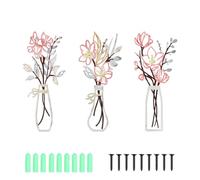 3Pcs Metal Flowers Wall Arts,Minimalist Floral Line Hanging Wall Sculptures,Colorful Metal Wall Art Decoration,Exquisite Art Deco for Living Room, Bathroom, Bedroom, Patio, Balcony, Kitchen Decoration