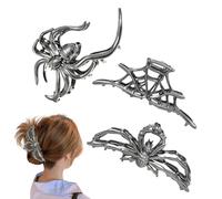3Pcs Metal Hair Claw - Spider Net Bat Hand Claw Clip, Non Slip Skull Spooky Styling Barrette Clips | 3 Pieces Portable Hairstyling Accessories For Ladies Girls Students Wives Fitness Enthusiasts Trav