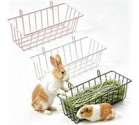 3PCS Metal Hanging Rabbit Hay Feeder for Guinea Pig & Small Pets | Large Capacity Hay Rack Hollow Grid Design Cage Accessories for Chinchilla Bunny Hamster (Black, White, Pink)