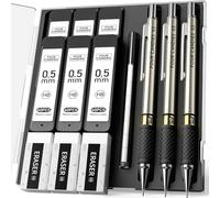 3PCS Metal Mechanical Pencil Set with 0.5 mm Fine Point, 360 Leads, 12 Erasers, Art Mechanical Pencils Pack with Storage Case for School Writing, Sketching, Drawing & Professional Drafting