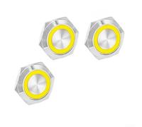 3pcs Metal Push Button Switches with LED Light Waterproof Design for Outdoor Use in 12V and 24V Systems (Yellow)