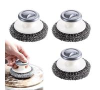 3Pcs Metal Scourer with Handle - Heavy Duty Stainless Steel Scrubber Cleaner for Kitchen Pots, Pans, Grills, Sink - Durable Wire Scouring Brush for Deep Cleaning