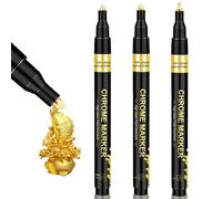 3Pcs Metallic Chrome Markers, Gold Art Markers, Reflective Mirror Gloss Marker, Repair Paint Pen Permanent for Model Metal Plastic Glass DIY Craft for Christmas Resin Crafts, Coloring, Stroke(0.7/1mm)