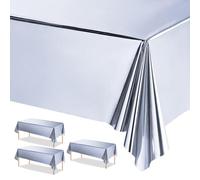 3Pcs Metallic Silver Foil Table Cloth,54x108 Inch Rectangle Party Table Cover Tablecloth Silver Tableware SilverTable Decoration for Christmas,Wedding,Birthday,Valentine's Day,New Year Party Supplies
