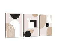 3Pcs Mid Century Geometric Lines Canvas Wall Art, Modern White Brown Minimalist Wall Pictures Nordic Abstract Framed Canvas Painting Wall Decor for Bedroom Living Room Office Ready to Hang 50x70cmx3