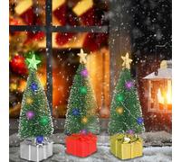 3Pcs Mini Cedar Christmas Tree With LED Lights Table Top Artificial Christmas Trees Decoration, Miniature Christmas Trees Xmas Artificial Table Tree with Lights for Home Office Desktop Christmas Tree
