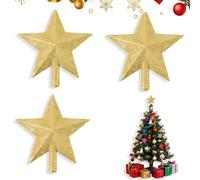 3Pcs Mini Christmas Tree Topper, 2.4Inch Glitter Gold Tree Topper Stars Decor, Small Christmas Star Treetop for Xmas Holiday Party Decoration