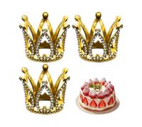 3Pcs Mini Crown Cake Topper, Small Crystal Tiara Happy Birthday Cupcake Topper, Princess Crown Cake Decorations, Hair Accessories for Birthday, Wedding, Baby Shower (Gold)(SIZE:3)