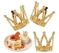 3PCS Mini Crowns Cake Topper, Gold Crown for Cake, Corona Para Pastel, Rhinestone Cake Toppers, Cute Mini Crown Decoration for Bouquets Party Wedding Birthday, Royal Cupcake Toppers Mini Crowns