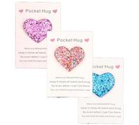 3Pcs Mini Cute Heart-shaped Pocket Hug Decoration Pocket Hug Heart with Card Pocket Hug Token Thinking of You Gifts for Birthday Wedding Party (Blue+Purple+Multicolor)