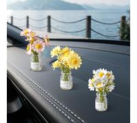 3PCs Mini Daisy Car Decorations Set,Cute Daisy Flower Car Dashboard Accessories,Funny Interior Cars Ornaments for Rear View Mirror&Dashboard Decorations,Mini Daisy Decor Figurine for Auto Home Office