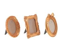 3pcs Mini Gold Resin Photo Frame, Oval Baroque Style