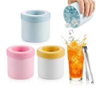 3Pcs Mini Ice Cube Trays, Cylinder Ice Cube Tray Set with Tongs, Small Silicone Moulds for Compact Freezers, Quick-Freeze Design, Rose Pink, Sky Blue, Cream Yellow