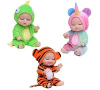3Pcs Mini Reborn Dolls with Animal Clothes, Cute Little Realistic Miniature Dolls, Tiny Babies Sleeping Rebirth Dolls for Girls Boys Kids Toddlers Christmas Birthday Gift