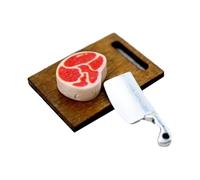 3Pcs Mini Steak Cutting Board Set with Knife, Realistic Doll House Kitchen | Alloy & Plastic Knife, Realistic Meat Texture, Doll Mansion Collectors, Fits For Mini Kitchen Sets 1 Set