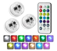 3Pcs Mini Submersible LED Lights Waterproof RGB Small Color Changing Pool Tea Lamp with Remote Control Battery Operated Flameless Easter Decorations with 16 Colors for Aquarium Pool Tub Vase Party