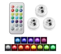 3Pcs Mini Submersible LED Lights with Remote Control Small Pool Lights for Valentine's Day New Year Party Event Waterproof RGB Tea Lamp Flameless with 16 Color for Wedding Aquarium Tub Vase Decoration
