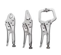3Pcs Mini Vise Locking Pliers Set Curved Jaw Pliers and Long Nose and C Clamp Assorted Locking Welding Clamp