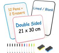 3Pcs Mini Whiteboard A4, Blank & Lined Small White Board, 22 x 30 cm | Double Sided Dry Erase Mini Whiteboards with 12 Pens&2 Erasers, Dry Wipe White Boards, Portable Whiteboard for Office Writing
