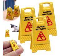 3PCS Miniature Wet Floor Warning Signs for Dollhouse Realistic Caution Signs for Role Play Education Enhance Interior Design Safety Awareness Dollhouse Accessories