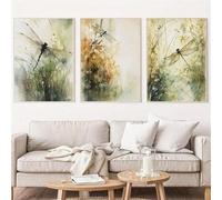 3pcs Modern Art Canvas Poster, ''Abstract Dragonfly Watercolor Botanical'' Painting Prints Wall Art Living Room Decor 80x120cmx3 framework