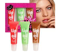 3PCS Moisturizing Lip Oil Set,Plumping Lip Oil Kit,Tinted Lip Oil Light Lip Gloss,Jelly Liquid Lipstick Lip Gloss,Long Lasting Lip Glow Balm Lip Care,Shimmer Liquid Lipsticks(Strawberry Melon Coconut)