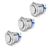 3pcs Momentary Push Button Switch, 19mm 3/4" Horn Button Switch with Screw Terminal, Waterproof Stainless Steel Metal Round Starter Power Switch 12V 24V 110V 250V 1NO SPST (High Round Head)