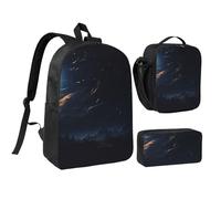3PCS Moon Night Backpack Set with Insulated Lunch Box Pencil Pouch, 17inch Lightweight Laptop Bags Shoulder Lunch Bag and Pencil Case Bag 3-in-1 Set