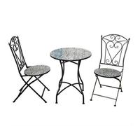 3Pcs Mosaic Bistro Set Folding Chairs Table Outdoor Garden Furniture Tile Metal