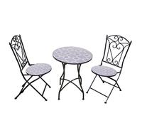 Shatchi Mosaic Bistro Set Three Piece Folding Chairs and Round Table, Metal Outdoor Garden Furniture for Balcony and Terrace - 3 Piece