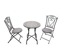 Shatchi Outdoor Mosaic Bistro Set With Ceramic Table And 2 Folding Chairs For Patio Balcony And Garden Seating