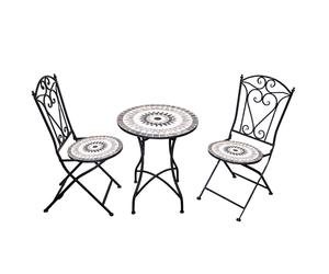 3Pcs Mosaic Bistro Set Folding Chairs Table Outdoor Garden Furniture Tile Metal