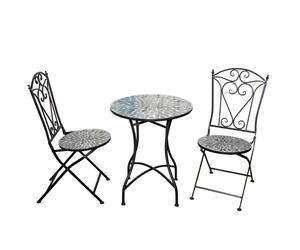 3Pcs Mosaic Bistro Set Folding Chairs Table Outdoor Garden Furniture Tile Metal