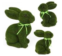 3Pcs Moss Bunny Easter Furry Flocked Bunny Moss Rabbit Easter Statue Artificial Grass Bunny Turf Grass Bunny Figure Rabbit Moss Covered Bunny for Easter Party Supplies Gifts Garden Yard Decorations