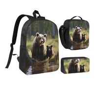 3PCS Mother brown bears protect cubs Backpack Set with Insulated Lunch Box Pencil Pouch, 17inch Lightweight Laptop Bags Shoulder Lunch Bag and Pencil Case Bag 3-in-1 Set