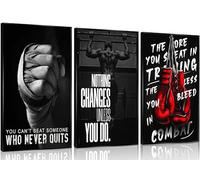 3Pcs Motivational Boxing Unframed Canvas Wall Art, Fitness Gym Quote Decor | Black White Inspirational Sports Art Print with Boxing Gloves & Fist, Flexible Frame for Gym Dorm Teen Room Living Room Decor