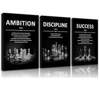 3Pcs Motivational Wall Decor Inspirational Office Canvas Wall Art Quotes Prints Artwork Success Ambition Discipline Encouraging Pictures for Study Room Gym Home Decoration Unframed 20x30inch
