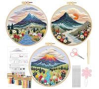3PCS Mountain Embroidery Kit for Adults Beginners, Counted Cross Stitch Kits with Mountain Pattern, Hoop, Thread & Needles, Best Craft Gifts for Women, Embroidery Starter Kit Hobbies for Adults Women