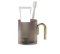 3pcs Mouthwash Cup, Simple Couple Toothbrush, Plastic Gargle With Handle For Home, Bathroom Accessories For Toothpaste(Grey)