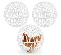 3Pcs Movable Chicken Ball Cage, Portable Chicken Balls Cage with Ventilated Mesh, 20cm/7.9 Inch White Plastic Net for Small Animals