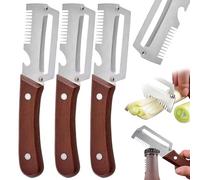 3PCS Multi Functional Vegetable Peeler with Scallion Slicer & Bottle Opener and Wooden Handle Stainless Steel Blade Kitchen Tool for Cane Potato Fruit Pineapple Pumpkin Papaya Carrot Veggie Peeler