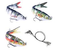 3Pcs Multi Jointed 3D Lifelike Fishing Swimbaits Lures with Storage Box and 9Pcs Black Steel Wire Leaders, Artificial Sinking Hard Lures for Bass, Pike, and Predatory Fish