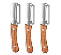 3PCS Multifunctional Vegetable Peelers for Kitchen, 2-in-1 Stainless Steel Peeler with Non-Slip Wooden Handle, Multi Functional Vegetable Peeler with Bottle Opener for Potatoes, Carrot, Apple, Orange