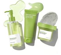 3PCS Mung Bean Pore Care Set, Mung Bean Trio - Korean Skin Care Set, Cleansing Oil & Cleansing Clay Mask & Peeling Gel, Pore Care Start with Mung Bean, Suitable for Sensitive Skin