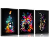 3Pcs Musical Instrument Graffiti Canvas Wall Art Pop Music Instrument Style Posters Prints Rock Electric Guitar Jazz Drum for Living Room Bedroom Home Decoration Unframed 20x30inch