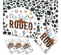 3Pcs My First Rodeo Tablecloths-Cowboy Baby Shower Decorations Blue Cow Print Western Disposable Rectangular Plastic Table Covers First Rodeo Birthday Party Supplies Boy,Size 70.8X42.5inch